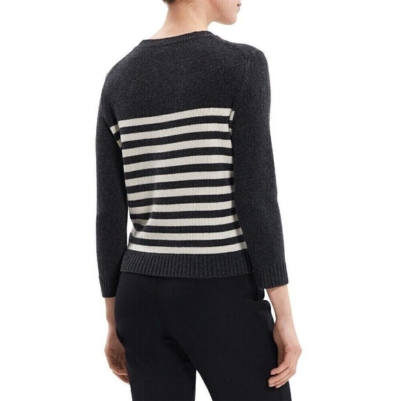 NWT Theory Shrunken ST Felted Wool Cashmere Crew Neck Sweater L Pullover Stripe - Picture 3 of 13